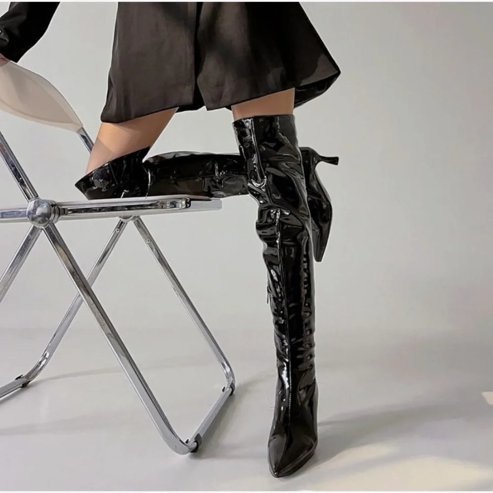 Zara | Shiny Black Over the Knee Boots